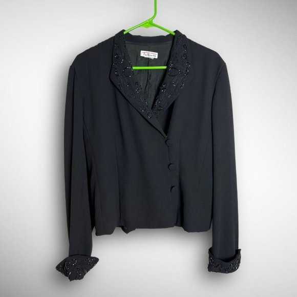 90s vintage Talbots black fitted women’s blazer w beaded trim sz L romantic goth - Picture 2 of 5